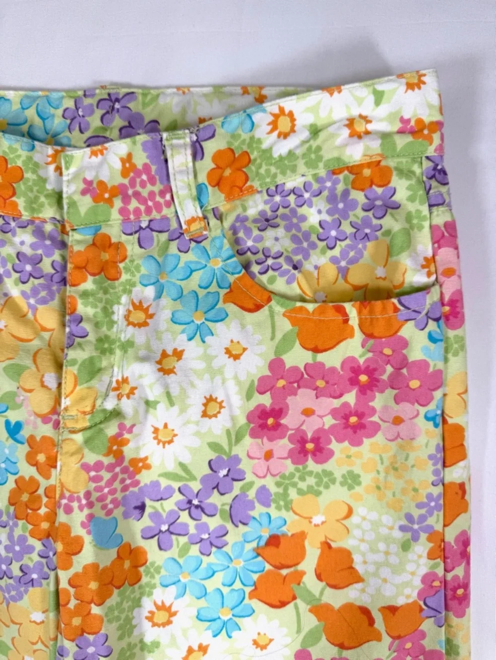 GYMBOREE Girls Floral Pants Size 12 Bright Multicolor Cotton Spring Summer Retro